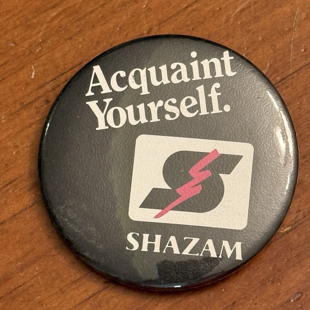 Shazam Acquaint Yourself Vintage Pinback Button Pin Round Circle